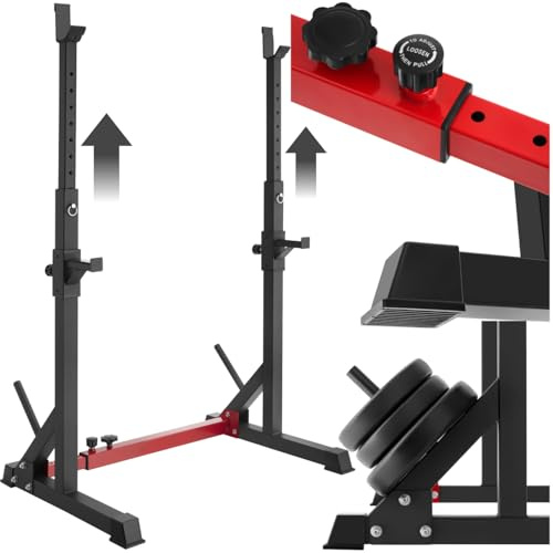 tectake® Rack de Squat Repose barre musculation, Réglable en hauteur et largeur, Cadre en acier, Charge max 120 kg, Rack musculation Support pour Barre Haltères Disque olympique, Squat, Fitness, Sport