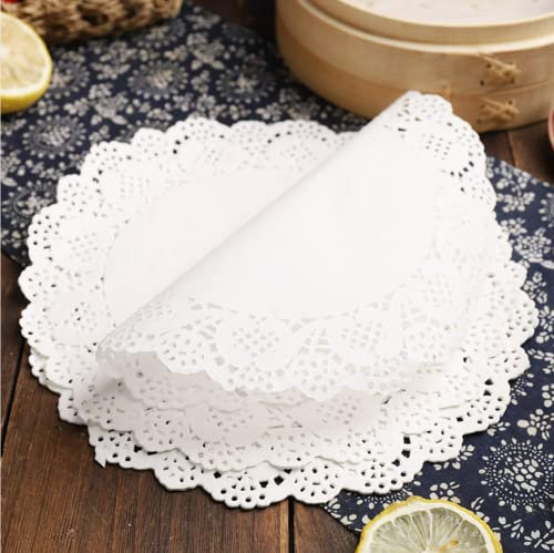 GAKA FAVOR Weiß Rund Lace Papierdeckchen Spitze(12 Zoll) Papier Deckchen ausgehöhlten 100 Stücke Papier Doily 32CM für Torten, Kuchen, Ideal für Hochzeiten, Geburtstagsfeier,Geschirrdekoration