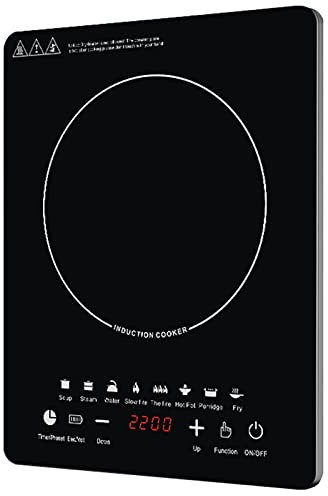 COYOUCO Induction Hob,Portable Induction Cooker 2200W Black Crystal Glass Surface with LCD Sensor Touch Induction Cooktop with 8 Power Levels & Timer Function