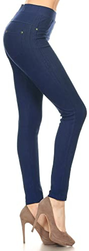 Leggings Depot Women's Cotton Blend Stretch Pull-on Jeggings Casual Pants with Pockets (Denim Blue, X-Large)