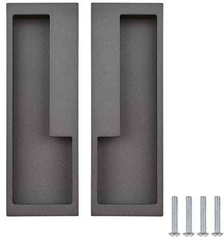 MOROBOR Zinc Alloy Flush Pull Handles, 2pcs Embedded Sliding Door Handle with Hidden Screws, Modern Simple Door Pull Handle for Sliding Barn Drawer Cupboard Wardrobe (Matte Grey)