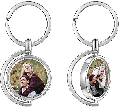Zysta Personalisierte Schlüsselanhänger mit Foto Gravur 360 Grad Drehbar Beidseitig Runder Charms Keychain für Damen Herren Geschenke
