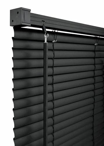 PVC Window Venetian Blinds Strong Trimmable Easy Fit Curtains Shutters Twist Open Close Blinds Home Office Drop 150cm (Black, 75cm x 150cm)