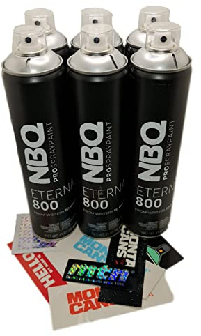 PROGAL COLORS NBQ ETERNAL - Six Silver Pack - (6 x argento 600 mL + PEGATINE) argentato opaco ad alta pressione di essiccazione ulttarapido Bombing GRAFFITI perfetto per artigianato e decorazione