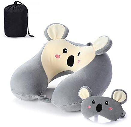 HAZARA Memory Foam Tier-Reisekissen, bequemes Nackenkissen mit süßer Augenmaske, leichtes Reisekissen für Flugzeug, Auto, Zug, Bus und zu Hause-Koala