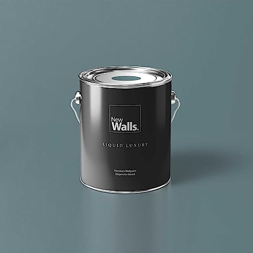 New Walls Premium Wandfarbe Blau, Taubenblau Liquid Luxury Dispersionsfarbe für Innenräume – 5 L