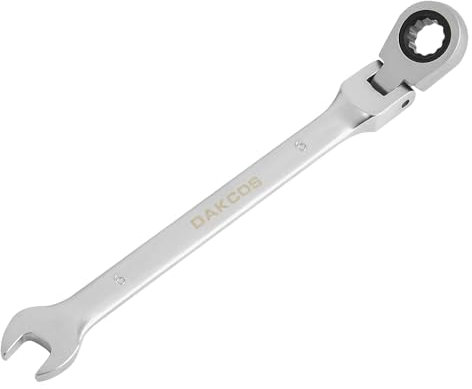 DAKCOS Chiave combinata a cricchetto con testa flessibile, 6 mm, in acciaio al cromo vanadio