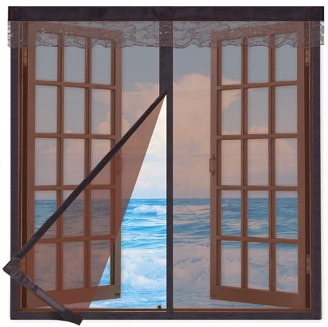 Zanzariera Magnetica per Finestra 90x90cm,Tende Zanzariere con Calamita per Finestre,Zanzariera per Finestra con Resistente Nastro per Montaggio a Strappo,Zanzariera Finestra Apribile,Marrone