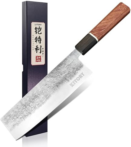 Kitory Nakiri Japanisches Messer 17cm Kochmesser, Profi Küchenmesser mit Holzgriff, Klingen aus 9CR18MOV Hochwertigem Kohlenstoffstahl, Inklusive Geschenkbox - Profi Serie