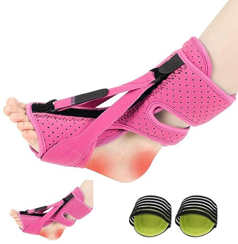 IKIJM Plantarfasziitis Nachtschiene Einstellbar Linderung Plantarfasziitis Linderung AchillessehnenentzüNdung FußHerabhäNgen FlachböGen mit Weichem Memory Schaumstoff Pad (Rosa)