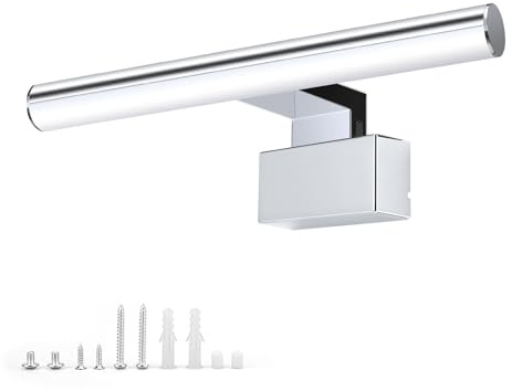 NBEASTKEY Lampada Specchio Bagno, luce specchio bagno led 557-30 Cromo 11.8 30CM, 5W, 4000K, luce specchio bagno Illuminazione Cassettiera a Specchio, IP44, led specchio del Argento