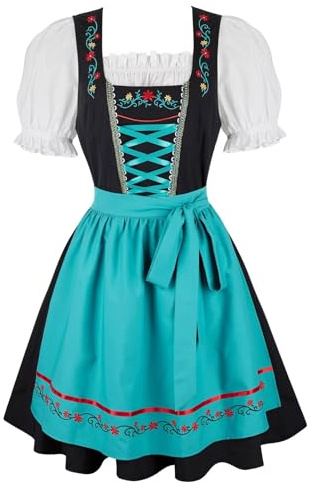 Dirndl Femme Oktoberfest Robe Bavaroise Tenue Traditionnelle pour Trois Pièces Robe Chemisier Tablier Bavière Vêtements Costume Bleu 3XL
