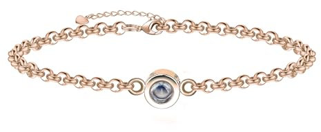 XXTONE Personalisiertes Foto Projektion Armband - Benutzerdefiniert Mit Bild Im Inneren Kreis - Einstellbares Valentinstag Geburtstag Schmuck Geschenk für Frauen Männer (Roségold2)