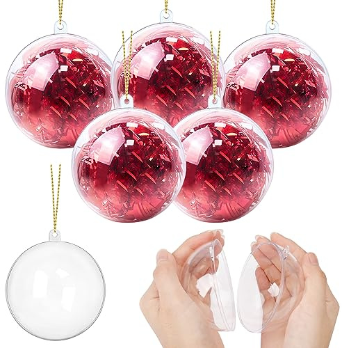 YONTINY 20 Stück Weihnachtskugeln Zum Befüllen, 8 cm Plastik Befüllbare Weihnachtskugeln Transparent, Kugeln Acrylkugeln Zum Befüllen, Plastikkugeln Weihnachten für Dekorationen Hochzeit Party