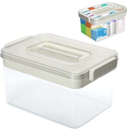 mumisuto Caja para Medicamentos, 2 Niveles Organizador Medicamentos con Compartimento & Asa, Caja Medicamentos Portátil para el Hogar y el Exterior, 27,5 x 19,5 x 17,3 cm