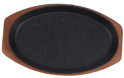 Zerodeko Plancha De Hierro Fundido Para Asar Filetes y Pescados Con Base De Madera Sartén Resistente y Fácil De Limpiar Para Cocina y Barbacoa