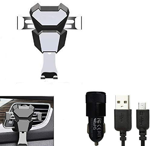K-S-Trade Car Holder For POCO C55 Compatible With POCO C55 Bracket Vent Mount Ventilation Grille Black-silver Car Motor Vehicle Smartphone Holder + Car Charger