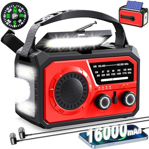 16000mAh Emergency Radio with Wireless Speaker, NOAA Solar Hand Crank Radio