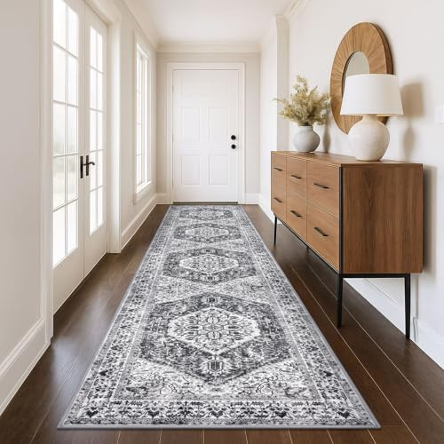 KOZYFLY Läufer für Flur, 90 x 300 cm, extra lang, waschbar, dünner Küchenläufer, Boho-Läufer, Teppich für Eingangsbereich, Innenbereich, bedruckt, Kunstwolle, Treppenläufer, Bodenteppich für Treppe
