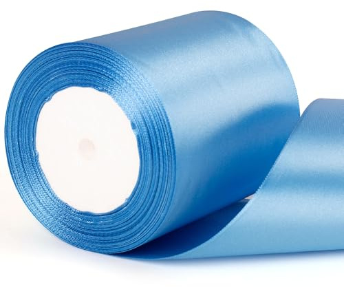 Cinta decorativa de 22 m x 10 cm de ancho en azul celeste, cinta azul de 4 pulgadas de grosor para envolver regalos, bodas, Navidad, cumpleaños, pastel, lazo para el cabello, ramo de flores