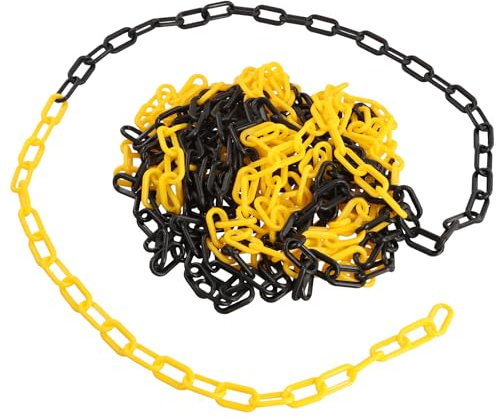Amexo Plastic Chain Barriers 10m*6mm, High Visibility Yellow Black Chain for Crowd Control, Parking Space, Traffic Management
