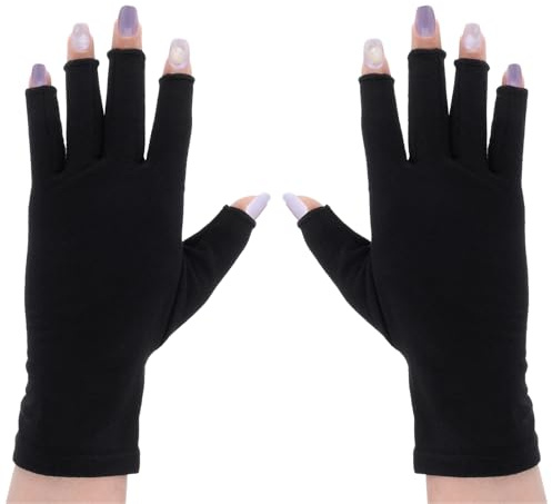 Yuanchu UV Schwarze Handschuhe Nägel, Fingerlose Handschuhe Dünn Anti UV Schutz 2 Größen Frauen Maniküre Kompressions für Fitness Autofahren Radfahren Angeln Onnenschutz Cosplay,M