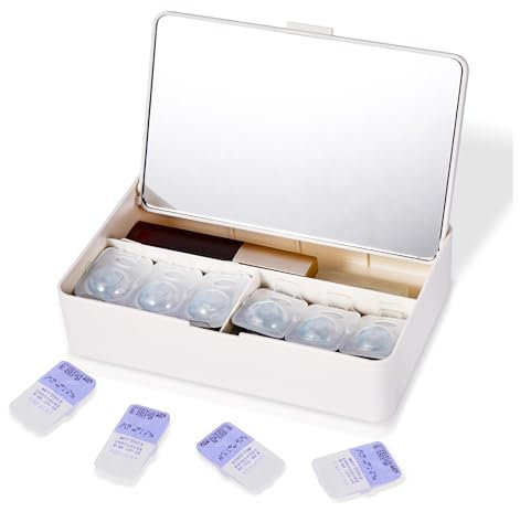VORDRASSIL MR1 Daily Contact Lens Organizer Case with Mirror and Separate Compartments for Left and Right Lenses, Daily Contact Lens Travel Case