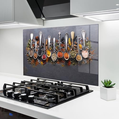 ARTHUB® Küchenrückwand aus Glas 50x70 cm, 4mm ESG | Spritzschutz, Glasplatte, Herdspritzschutz, Wandschutz für Herd, Hartglas, Lebensmittel, Gewürze, Spices Black Board
