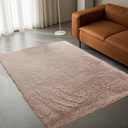 STGAO Tappeto a Pelo Alto 75 x 140 cm Antiscivolo Lavabile Tappeto Moderni Soggiorno Peloso Morbido Al Tatto per Soggiorno, Camera da Letto, Ufficio,Esterni, Corridoio, Beige