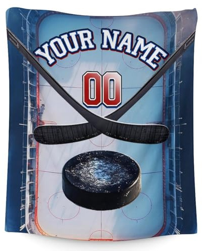 Custom Hockey Puck Blanket, Gift for Christmas, Birthday, 40 x 30 Inches Kids Blanket, Flannel Throw Blanket Gift for Boys Girls, Pets, Ice Hockey Lovers, Soft Throws for Chair, Couch Sofa