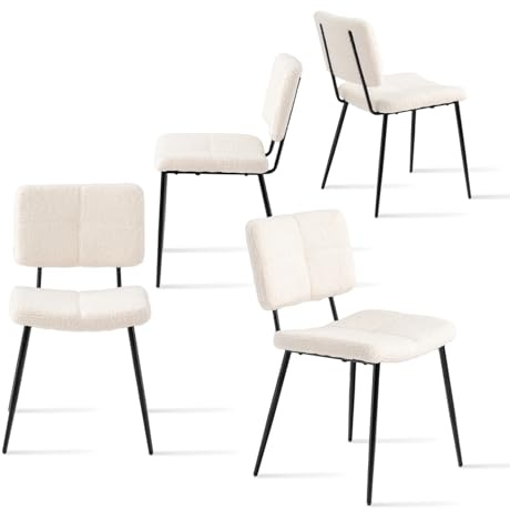 MEUBLE COSY Set med 4 matstolar stoppade med ryggstöd utan armstöd av tyg Bouclé metallben för kök vardagsrum kontor, beige