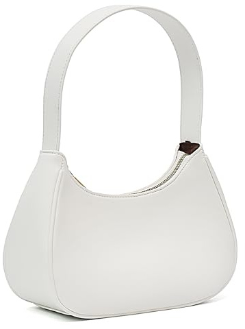 ANGELO Borsa a Spalla da Donna, Hobo Bag Elegante in Pelle PU, Clutch Compatta e Versatile con Manico Comodo e Chiusura a Zip, Borsetta Mezzaluna Piccola per Viaggio, Shopping, Feste (Bianco)