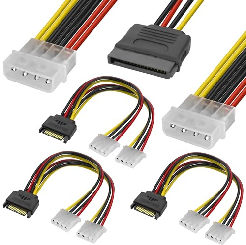 MEIRIYFA SATA 15Pin zu Dual 4Pin Molex Power Y Splitter Kabel, SATA 15 Pin Stecker zu Dual 4 Pin IDE Molex Buchse 18AWG Festplatte Erweiterungskabel für 12V / 5V IDE HDD DVD (20CM, 4PCS)
