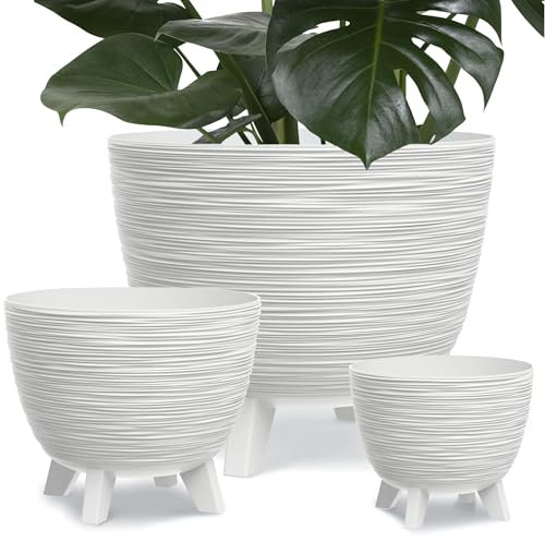 EDANTI Blumentopf 3er-Set Blumentöpfe mit Füßen Pflanzentopf Schale 23,6/29/39,5cm Klein Und Große Töpfe Füße Blumenkübel Rund Pflanzschale Übertopf Pflanzgefäß (Weiß)