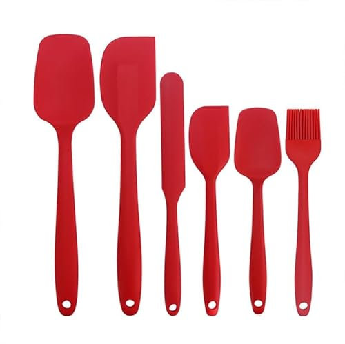 Silicone Spatulas Set,Bakeware Set of 6 Non-Stick Ergonomic Cooking Baking,600°F Heat-Resistant & BPA Free Silicone Scraper Spatulas for Nonstick Cookware,Dishwasher Safe Red