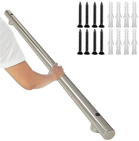 Edelstahl-Treppenstütz-Set mit Halterungen und Schrauben, für Innen- und Außenbereich, Handlauf für Treppen, 30 cm