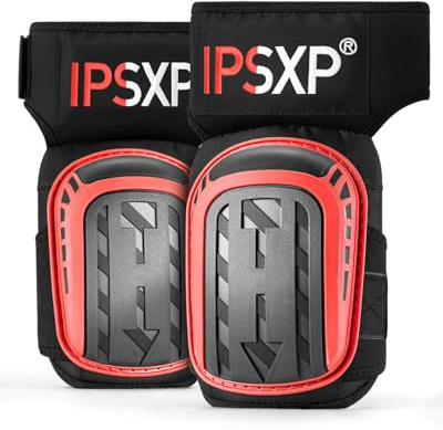IPSXP Professionelle Knieschoner,Robuste Schaum-Polsterung, Bequemes Gel-Polster, Strapazierfähigen Doppelriemen,Kniepolster für BAU-, Gartenarbeit,Verstellbar (Rot)