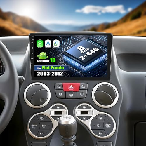 CAMECHO [8CORE 2G+64G] Android 13 Autoradio per Fiat Panda 2003-2012 con DSP Carplay Navi, 9 Pollici Stereo con Schermo con Bluetooth 5.0 Android Auto RDS 32EQ Mirror Link+Mic+Telecamera Posteriore
