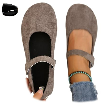Ballerine ortopediche Mary Jane in pelle scamosciata per donna, comode slip-on, punta arrotondata, larghezza ampia, punta chiusa, scarpe basse con cinturino, marrone, 43 EU