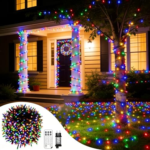 HELESIN Guirnalda de Luces LED, 600 Ledes 14M, multicolor, Cadena de Luz con 12 Modos y Temporizador para Jardín, Iluminación Navideña con Mando a Distancia para Jardín, árbol de Navidad, Boda
