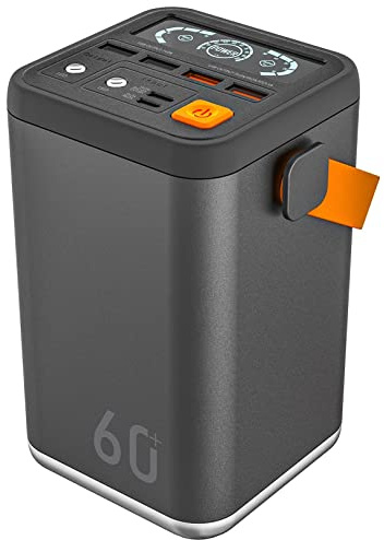 Powerbank, 36 W s 60 000 mAh snabbladdning, utomhus kraftstation bärbar laddare telefonladdare med DC-adapter 5 utgång 3 ingång externt batteri, grå