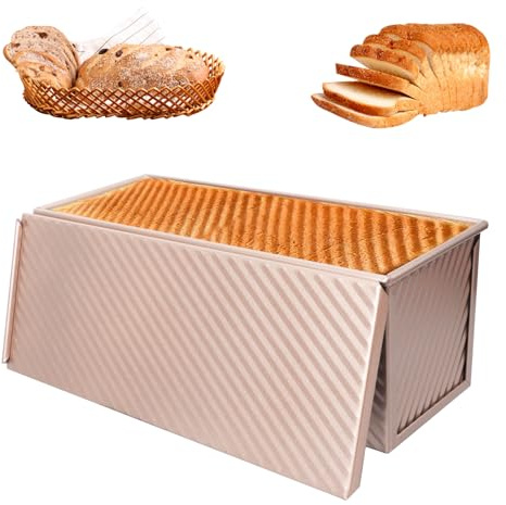 Teglia per pane tostato con coperchio, antiaderente, stampo in acciaio con fori di ventilazione per toast torte, pane, pasta da 1000 g, oro champagne, 31,5 x 11 x 11,5 cm, spessore 2,5 mm