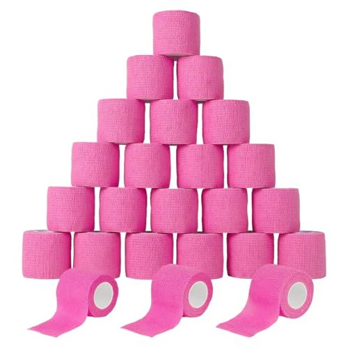 MUNTE 24 Stück Elastischer Verband Selbstklebend, Vliesstoff Fixierbinde Selbsthaftend, 5 cm x 4,5 m Haftbandage Selbstklebend, Rosa Haftverband, für Handgelenk, Knöchel, Knie