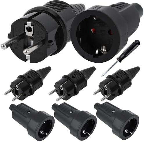 Lot de 4 paires de fiches Schuko 250 V (16 A), fiche Schuko IP44 et prise Schuko, fiche d'alimentation pour câble de 8 à 16 mm, prise Schuko extérieure pour câble de 8 mm (sans câbles)