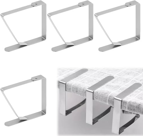Aihoom 4 Pièces Pinces à Nappe, Acier Inoxydable Nappe Clips Anti-Glissant,Pinces Nappe de Table Exterieur pour 3-5.5 cm Table de Jardin, Table à Manger familiale de Restaurant (Argent)