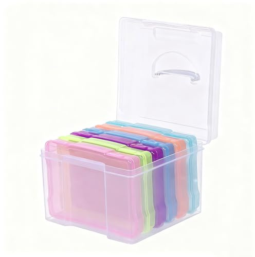 HEIYUET Scatola portafoto, 21 x 21 x 16 cm, con 6 scatole interne multicolori, 20 x 14,5 x 3 cm, per foto, biglietti di concerti, lettere