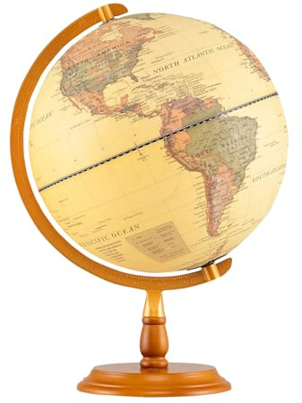 Goplus 12 Inch Illuminated World Globe, Antique Light up Rotating Globe Night Lamp with Wooden Stand, Geography Educational Desktop Decoration for Kids Adults Home Office School (Antique-Bronze)