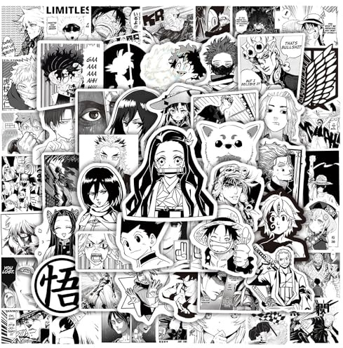 100 PCS Japanise Anime Stickers Pack, Classic Japanise Anime Black and White Stickers for Adults Teens Cool Vinyl Stickers for Water Bottles, Bike, Motorcycle, Laptop, Luggage, Skateboard, Guitar