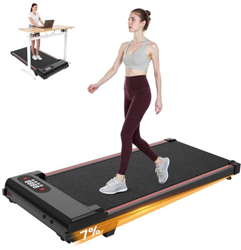 Walking Pad Treadmill with 7% Incline, Portable Mini Treadmills for Home 2.5HP Under Desk Jogging Walking Machine with Remote Control&LED Display for Home/Office Cardio 8KM/H (Black-Incline)