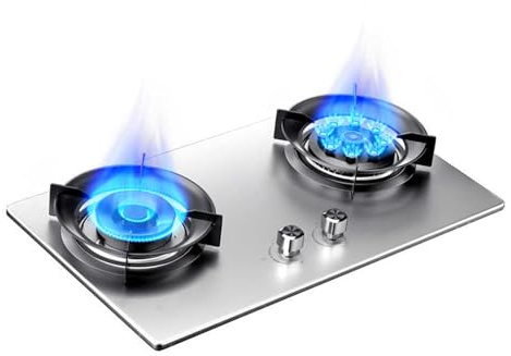 Gaskocher Mit 2 Brennern, 5,2 KW, 9-Hohlraum-Hochfeuerbratpfanne, Arbeitsplatte Aus Gehärtetem Glas, NG/LPG-Gasquellen-Kit, Mit Flammendurchschlagschutz(NG)